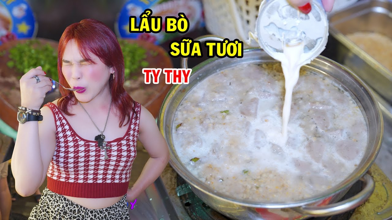 Ty Thy nấu lẩu b&ograve; sữa tươi cả nh&agrave; khen ngon - Ty Thy Vlog Gỏi đu đủ
