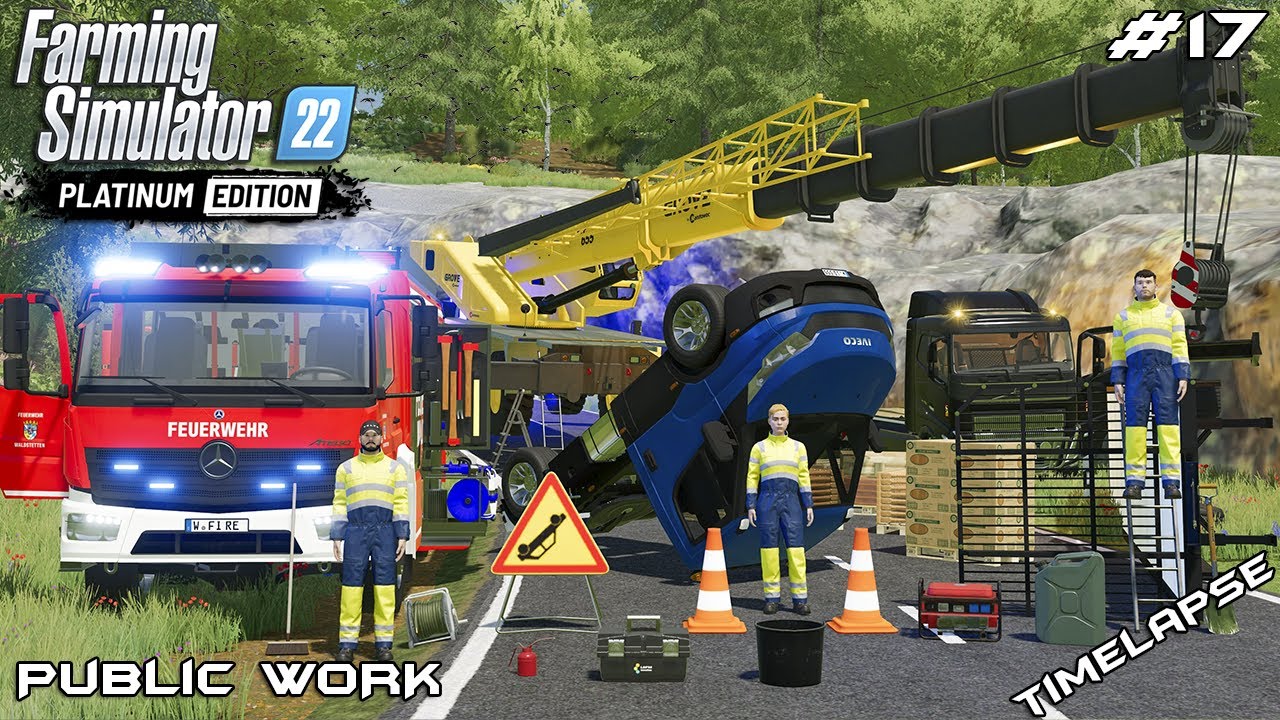 Removing FLIPPED truck and trailer after ACCIDENT | Public Work | Farming Simulator 22 | Episode 17