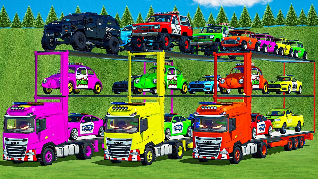TRIPLE TRAILERS OVERSIZE TRANSPORT POLICE, FIRE DEPARTMENT, AMBULANCE & BATTLE! FS 25