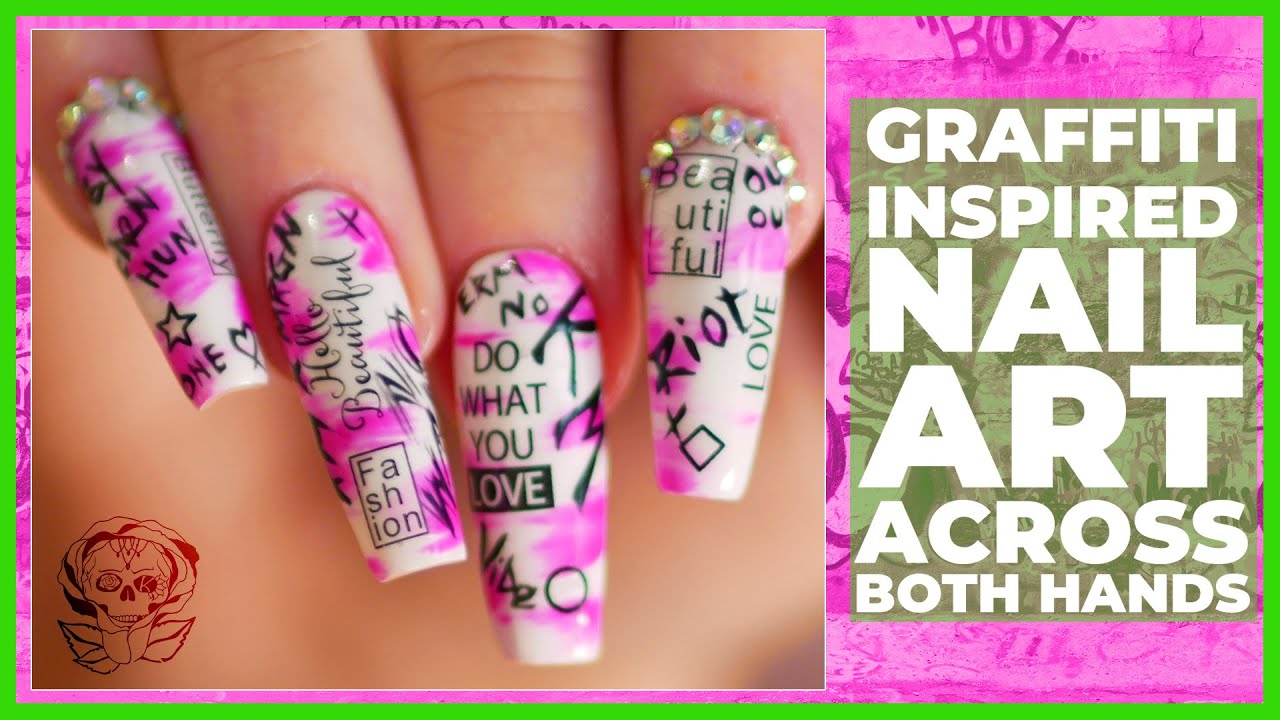 Graffiti Inspired Nail Art Across Both Hands