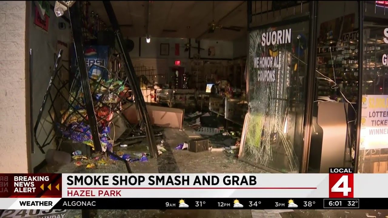 Car crashes into Hazel Park smoke shop for smash-and-grab robbery