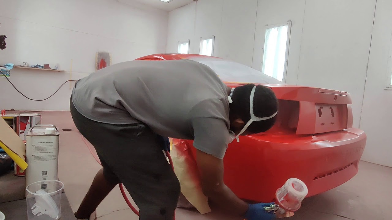 Red Mustang Gets a paint job