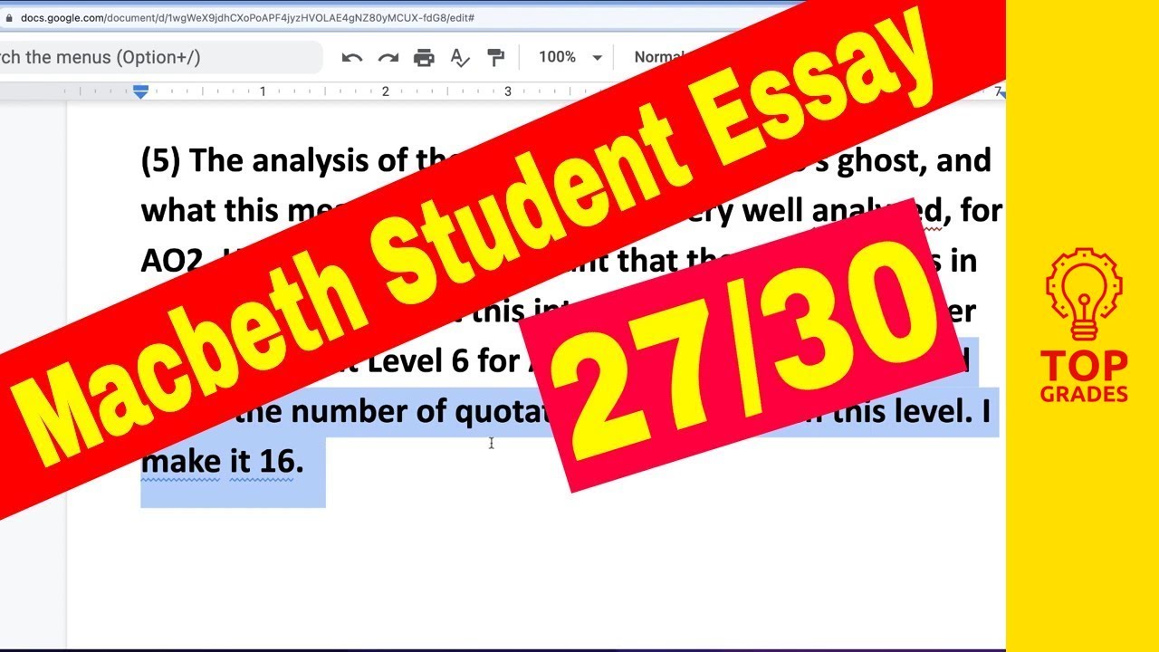 MACBETH'S FEAR STUDENT GRADE 9 ESSAY (5 HACK to ANY ESSAY)