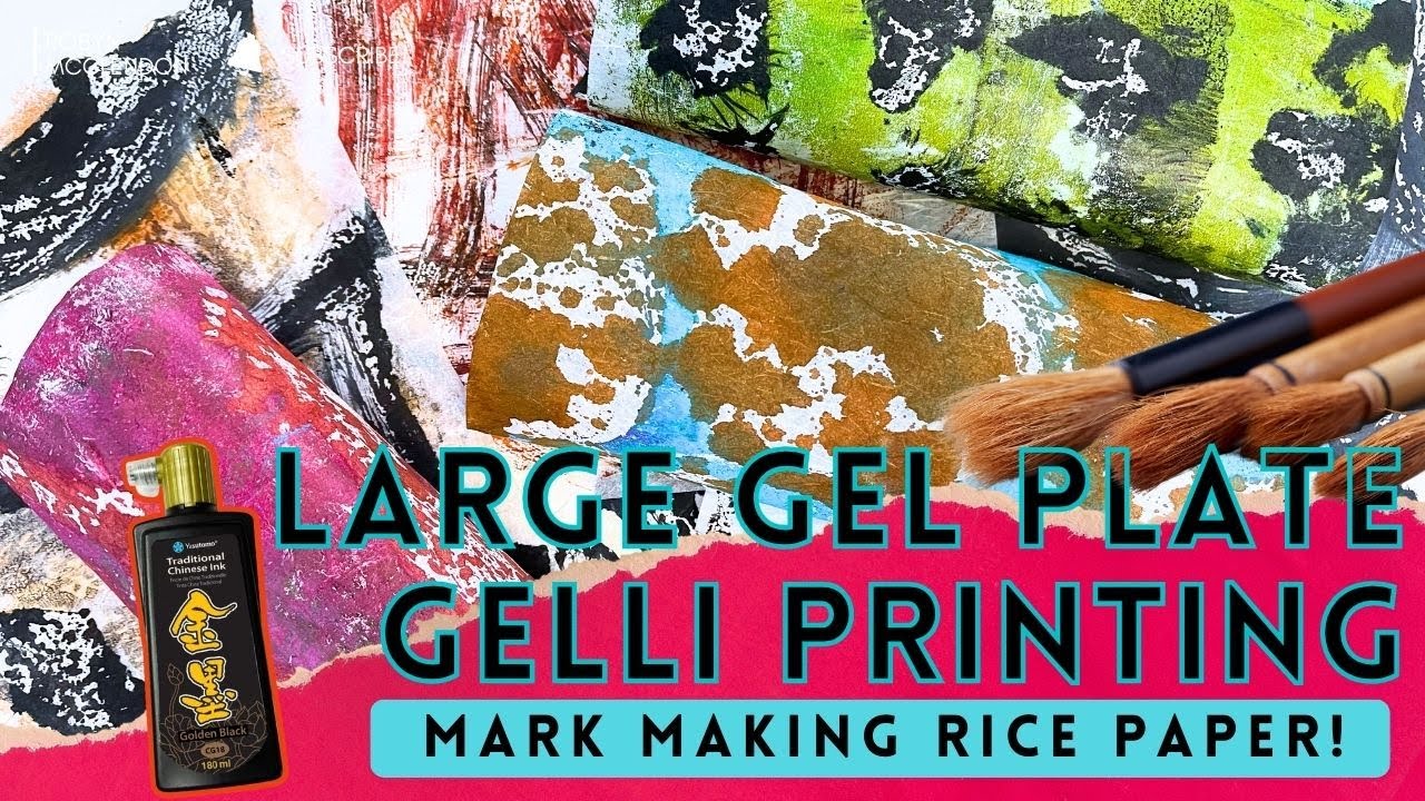 Gelli Printing on the Large Gel Plate - Mark Making with Sumi Ink on Rice Paper
