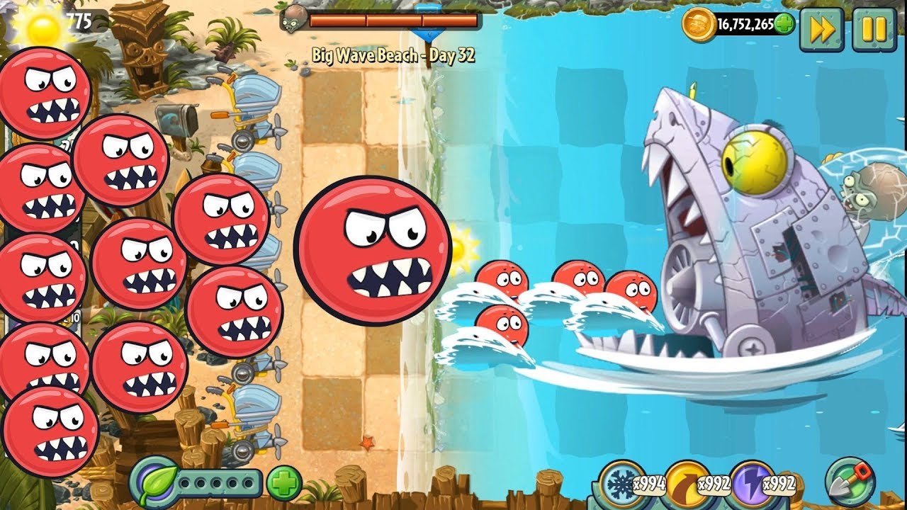 Red ball 4 & Plant vs Zombie 2 - Big Wave Beach Final Boss Fight!