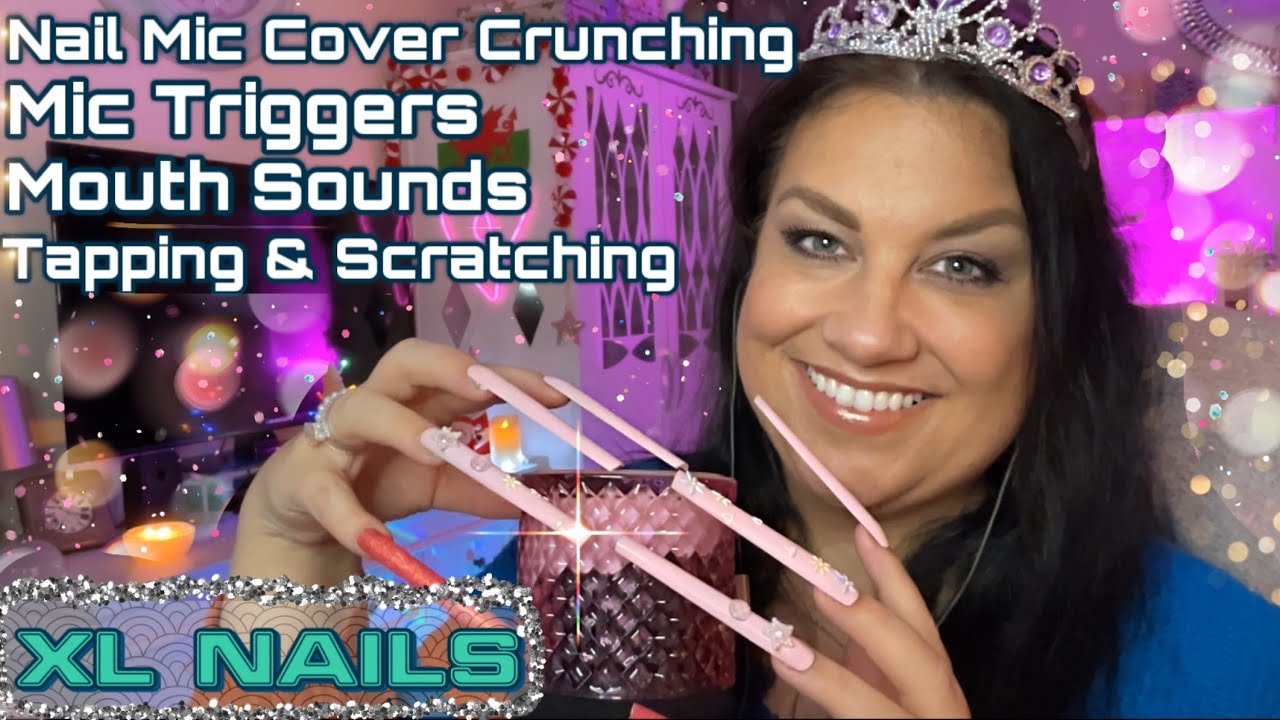 ASMR / extra long nails, mouth sounds, tapping, scratching, crunching.