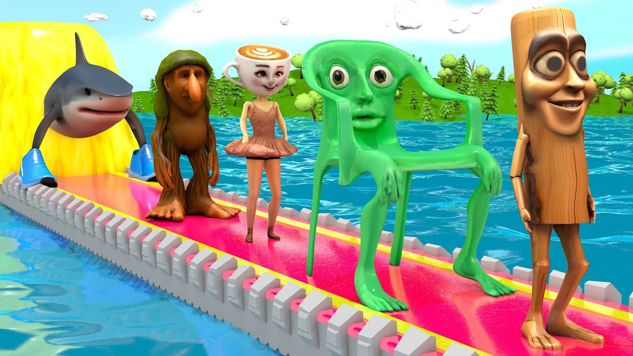 Длинная горка с коровой, слоном, гориллой, бегемотом, тигром, 3D-игра с животными, забавные 3D-жи...