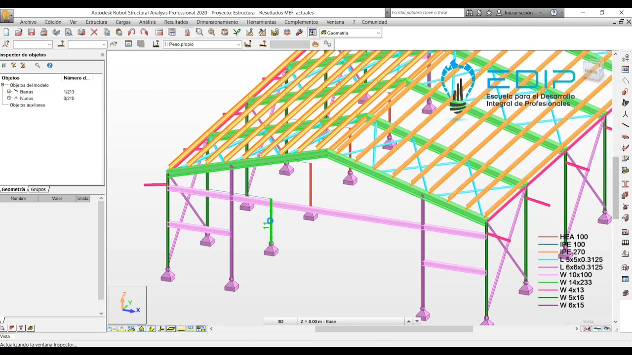 CONFIGURACIÓN ESTRUCTURAL NAVE INDUSTRIAL CON TECHO A DOS AGUAS - ROBOT STRUCTURAL