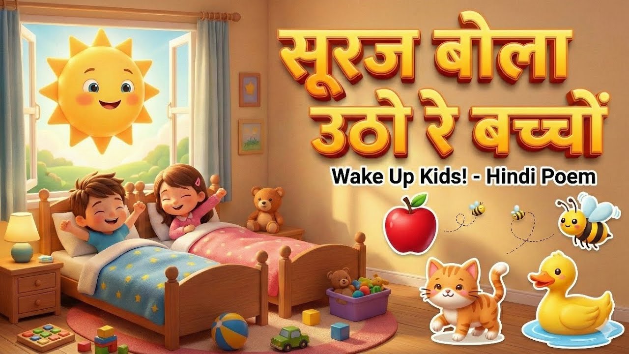 सूरज बोला उठो रे बच्चों ☀️ | Wake Up Kids Poem | A to D Hindi Alphabet Poem | Kids Learning Rhyme