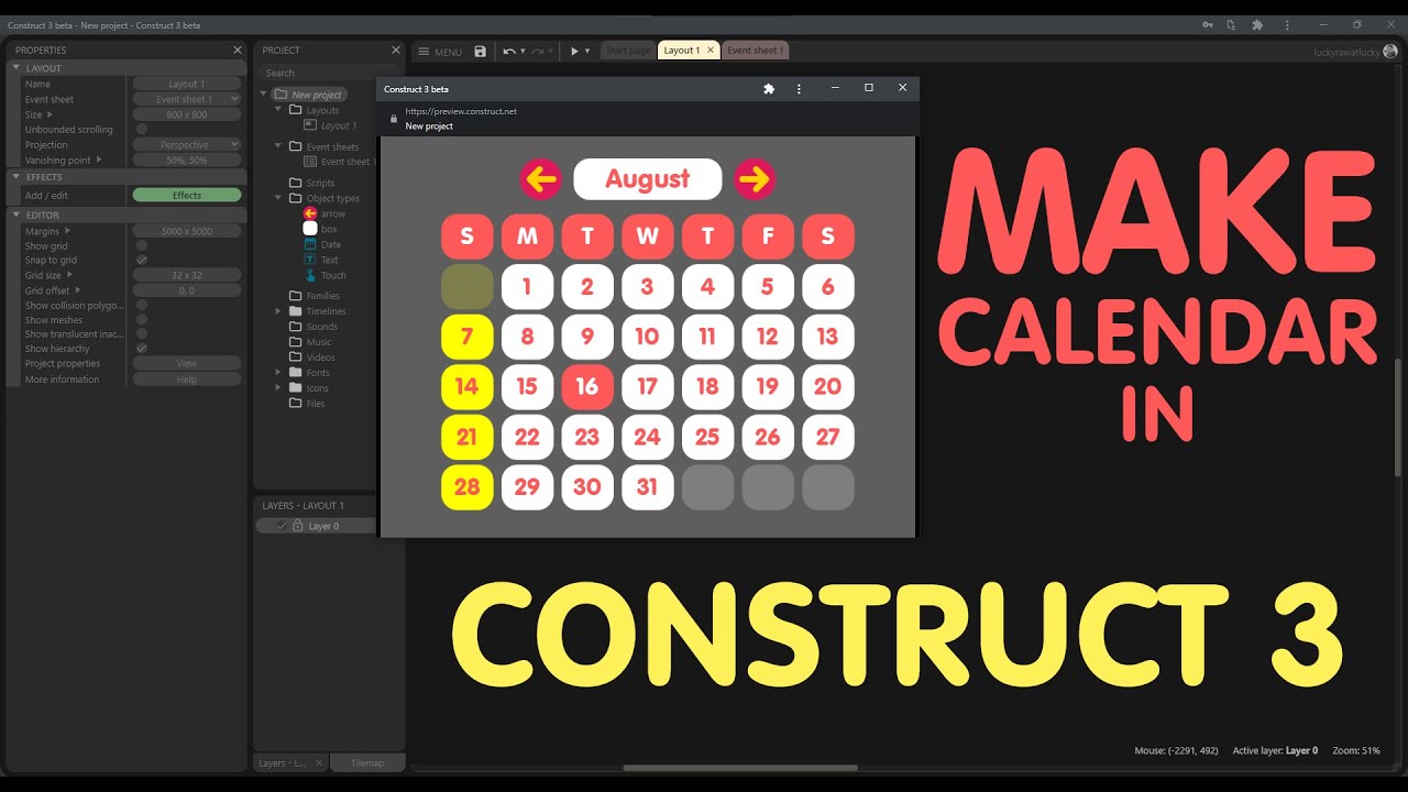 Make calendar in Construct 3