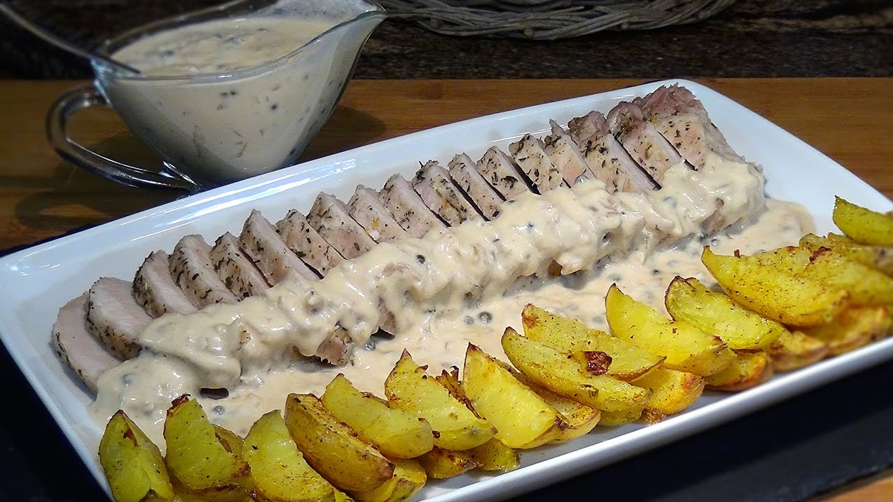 Receta Lomo a la sal con salsa a la pimienta verde. Recetas de cocina, paso a paso. Loli Domínguez.