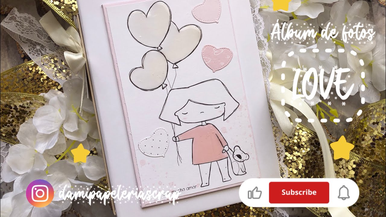 TUTORIAL 🩷 Álbum de fotos LOVE | con anillado escondido | cintas y blondas 😍✨