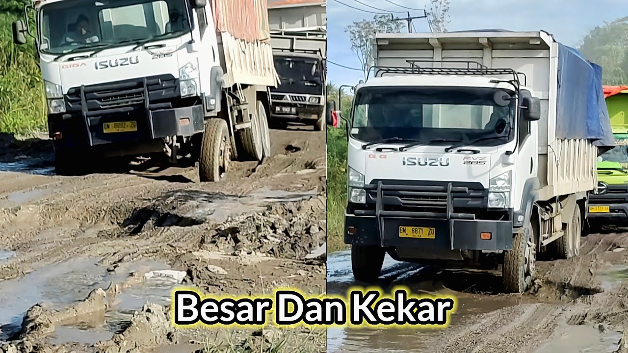 Isuzu Giga FVZ 285ps Ternyata Oleng nya Ngak Segemulai Hino Dan Fuso Saat Lewati Kubangan Ganda