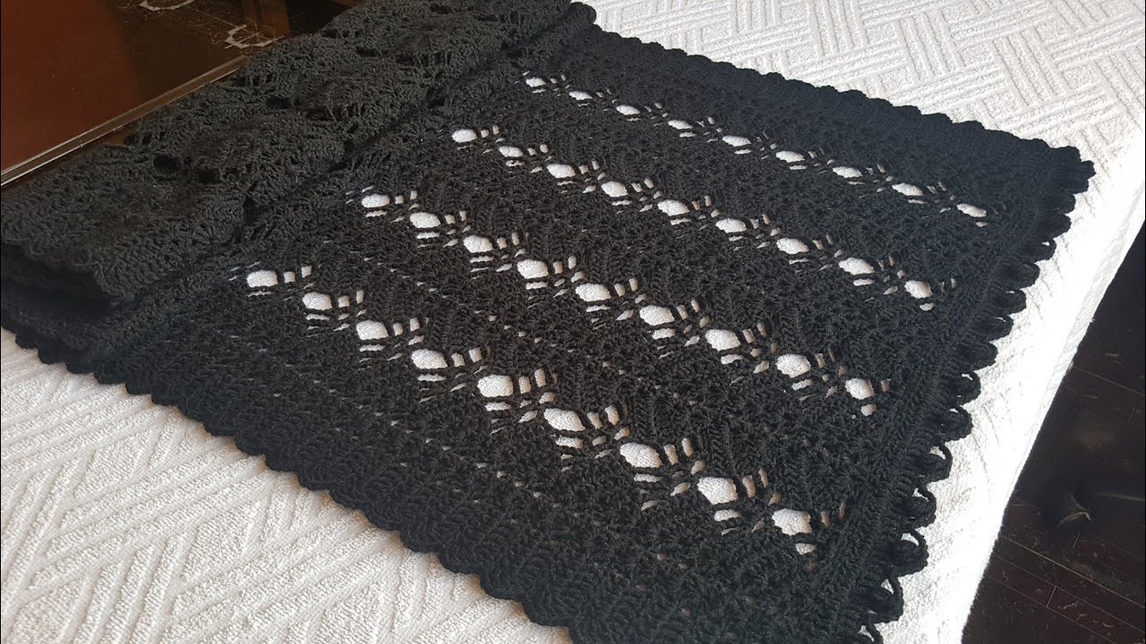 كروشية شال مستطيل نسائي سهل شيك سريع /سكارف بطانية بيبي لأي مقاس للمبتدئين   crochet rectangle shawl