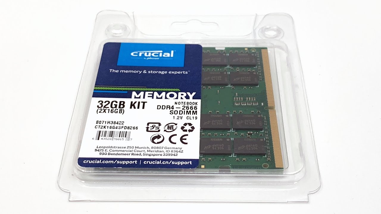 Crucial Memory 32GB KIT (2x16GB) DDR4-2666 SODIMM 1.2 CL19 (CT2K16G4SFD8266)