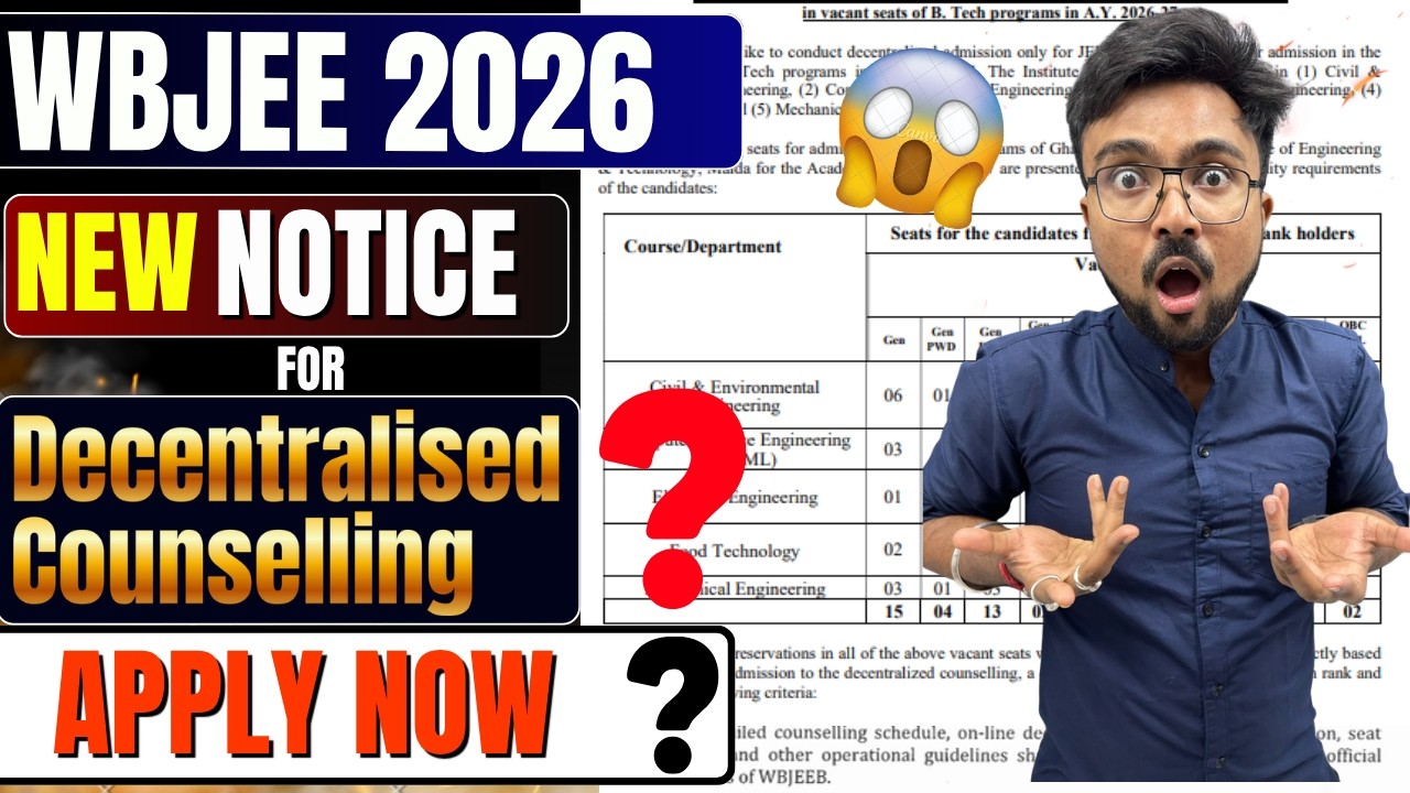 WBJEE 2026: Decentralized Counselling Notice OUT! 🛑😱 CSE Vacant Seats Govt College? 🚨How to apply?✅