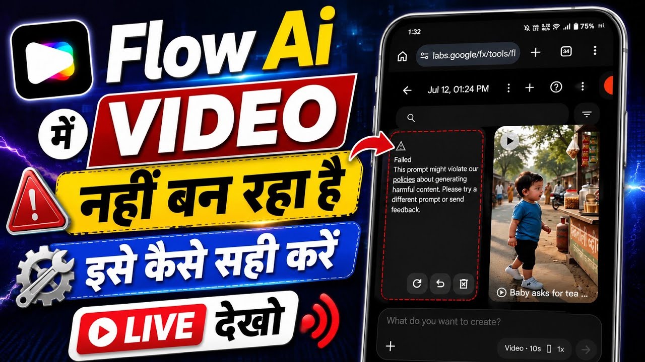 This prompt may violate our content policy. Video not generating in Flow AI | Flow AI problem