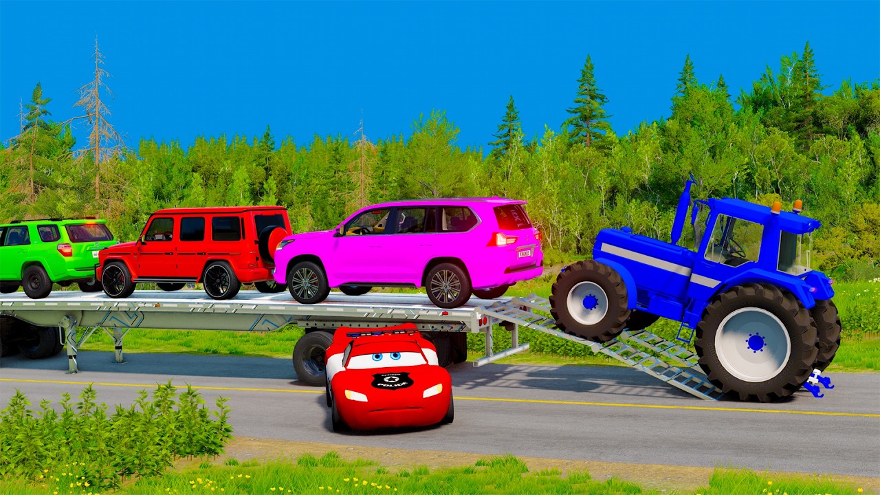 Flatbed Truck McQueen | Transportation with Truck - Pothole vs Car #6 | BeamNG.Drive Gameplay
