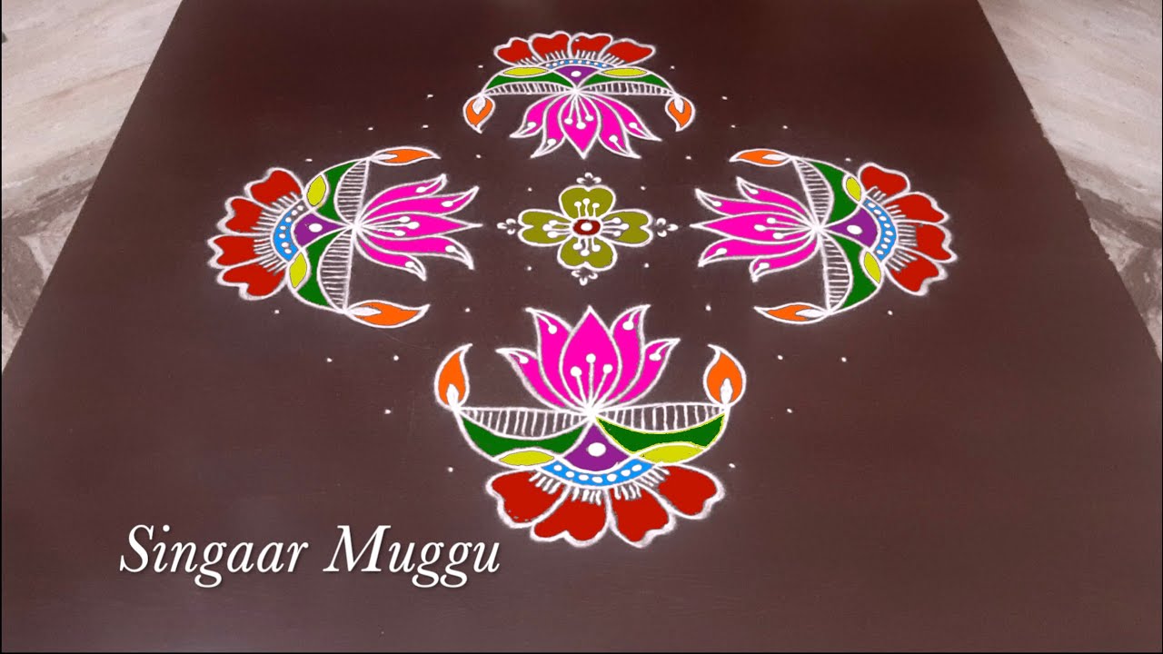 Diya rangoli with 13X3 dots | Deepam rangoli | Pandaga muggulu | Karthigai Deepam special kolam