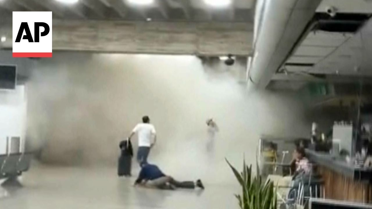 Watch the moment massive earthquakes hit Venezuela airport