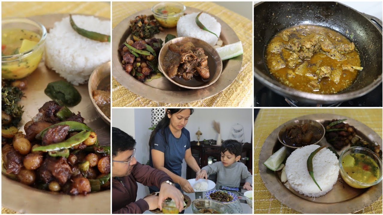 Duck thali bonalu |Horu আলু হাহঁ পিয়াজ পাতৰ recipe| হাহঁ aru জহা kumura|Manimuni আলু bhaji khai sene