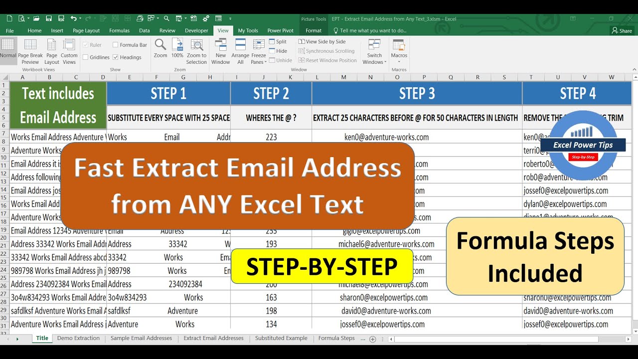 Excel Extract Email Address any Text any Length Fast