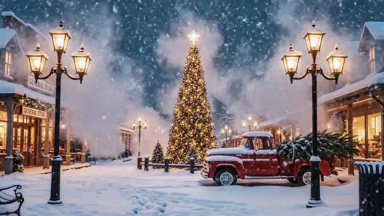 Small Town Christmas | Peaceful Winter Wonderland with Snow & Lights