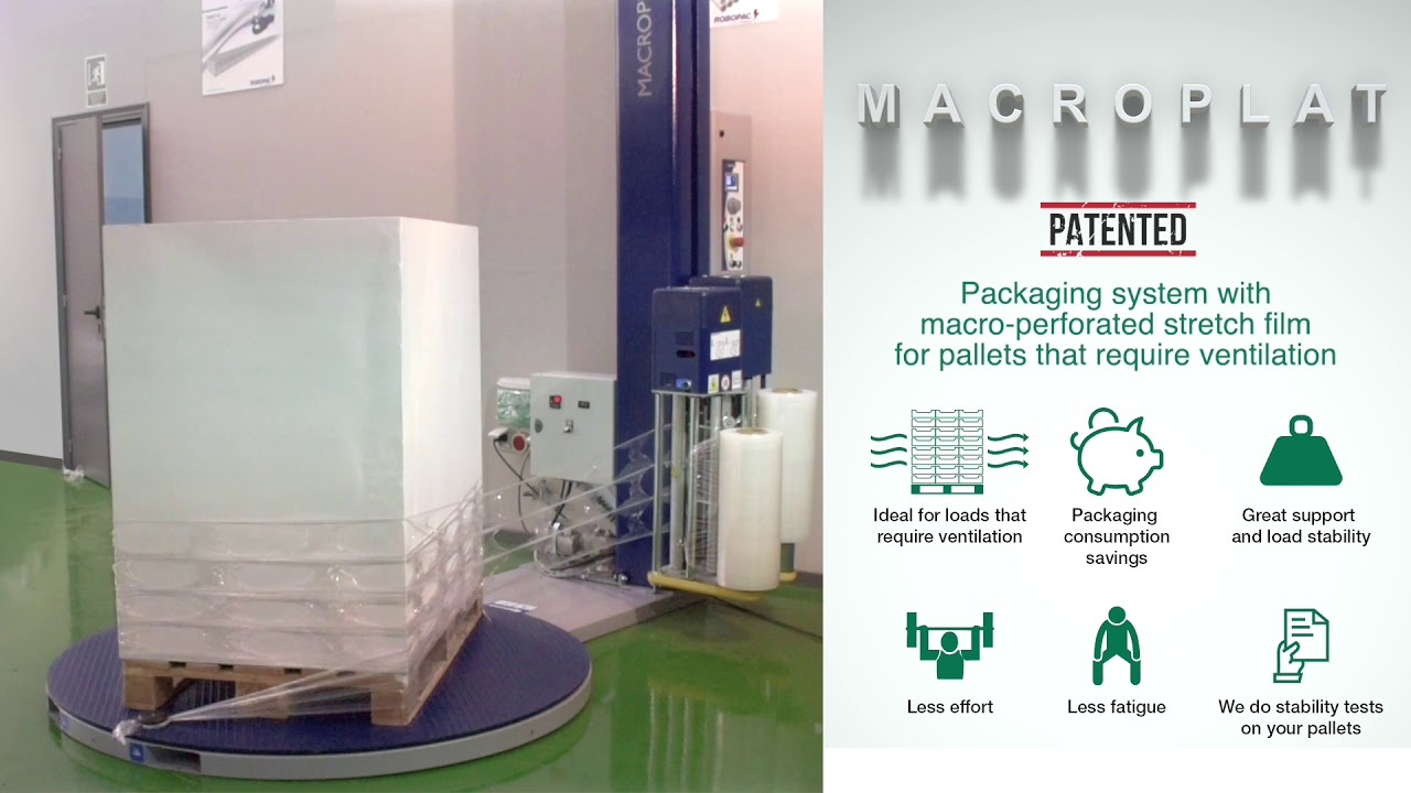 Macroplat, macro-perforated stretch film system for pallets that requires ventilation