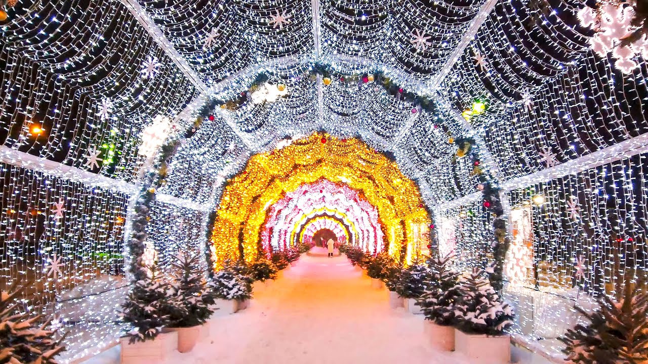 ⁴ᴷ⁶⁰ Прогулка по Москве 🎄 Новогодний Тоннель 🎅Тверской Бульвар 🎄