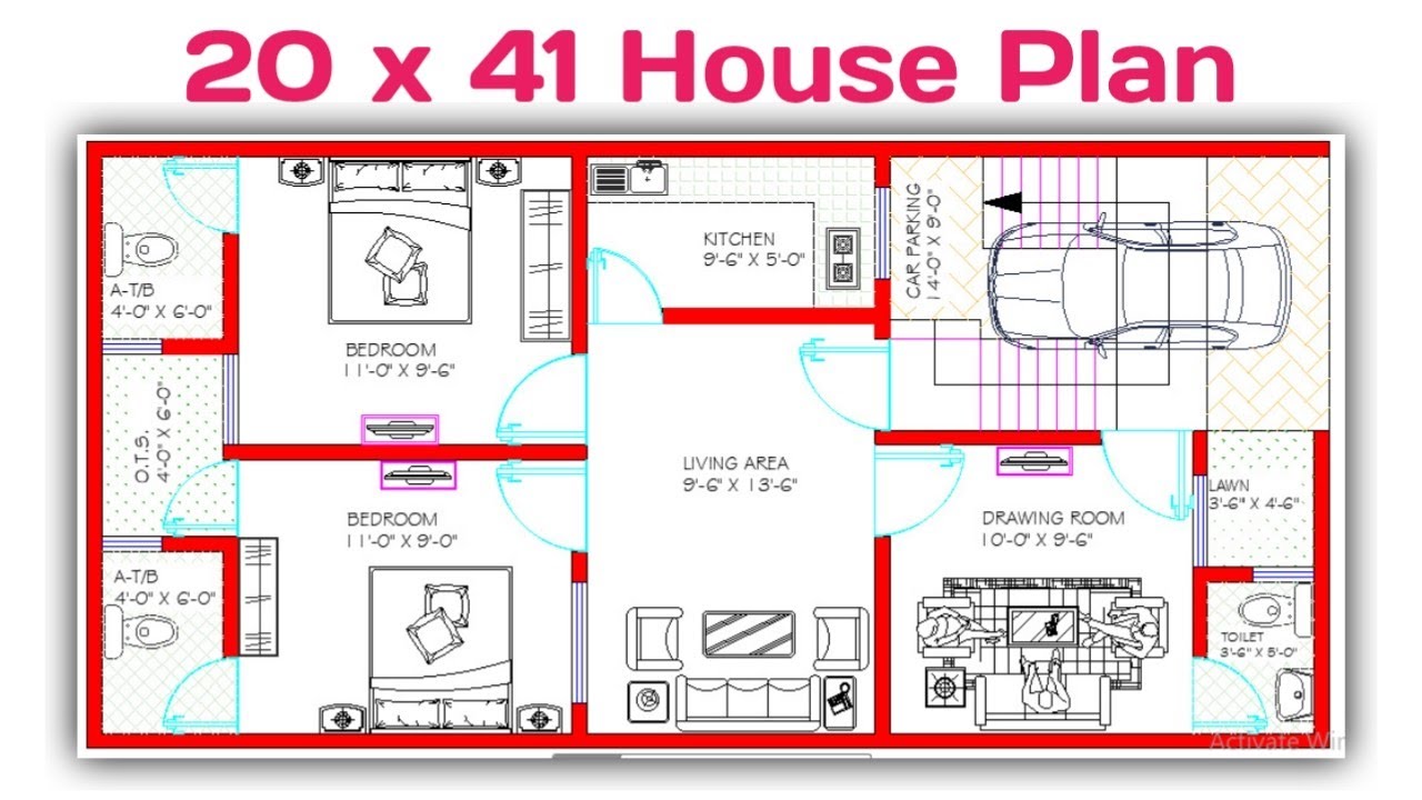 20' X 41' (91 gaj) Small House Plan || 3BHK With Car Parking || 820 sqft House Plan (Hindi/Urdu).