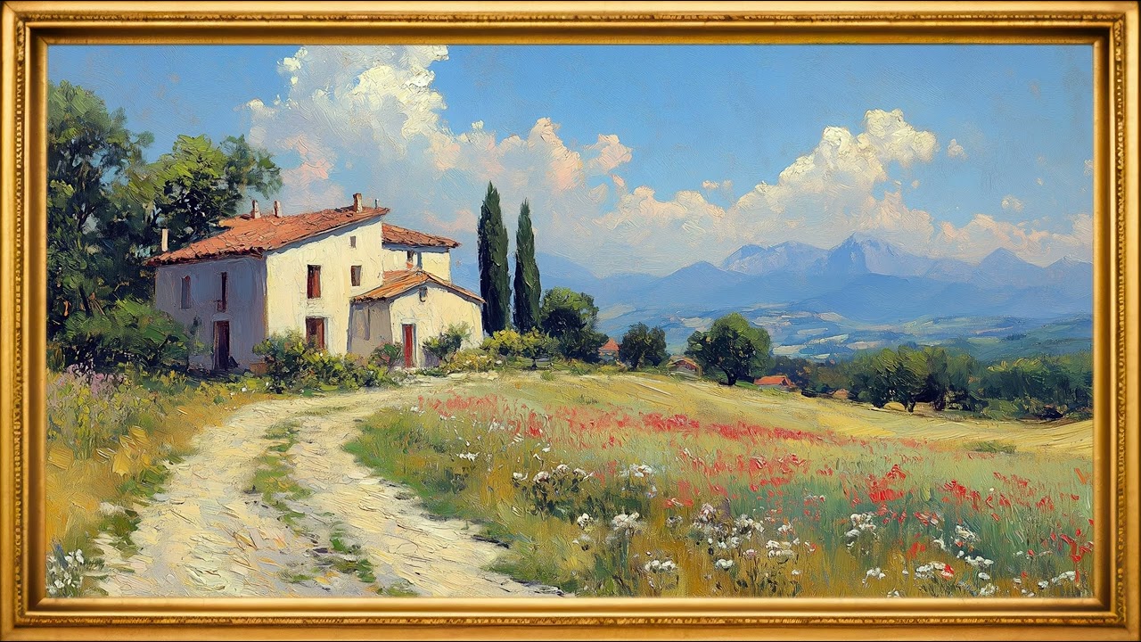 Villa in Bloom on Tuscan Hills | 4K Frame TV Screensaver | Vintage Frame | No Sound