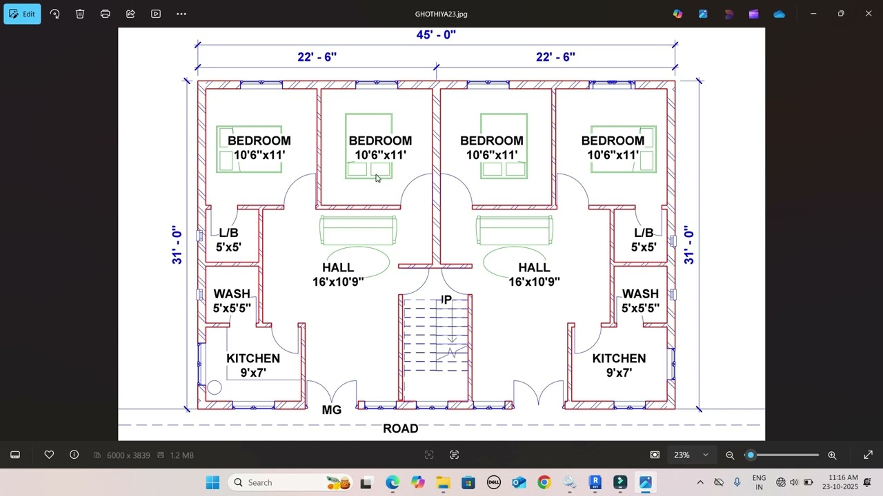 45'x31' House 🏩Plan । 45'x31' में 2 भाइयों के लिए घर 🏘️ का नक्शा ❤️। Beautiful House Plan😍।  Home 🏠।