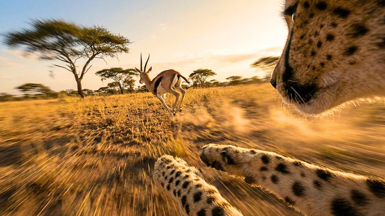 Cheetah POV: Chasing a Gazelle at Full Speed in Savanna