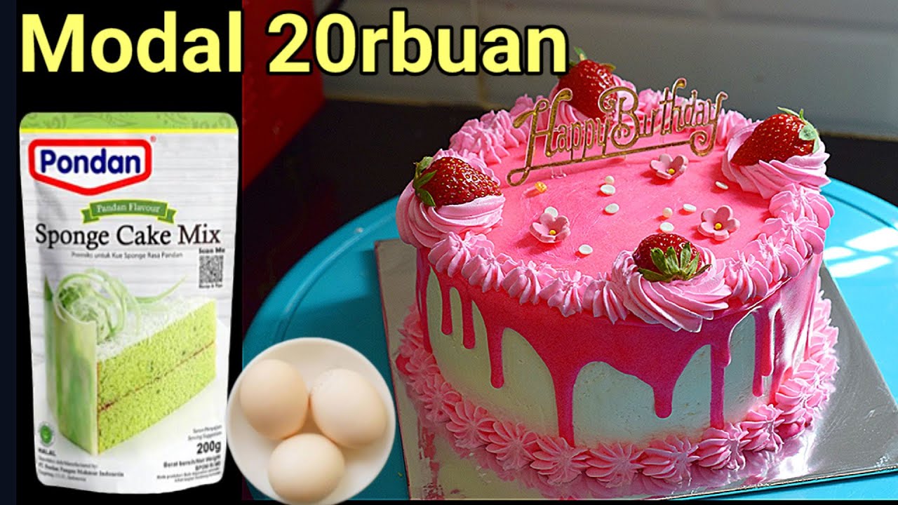 UNTUNG BANYAK ‼️Cara membuat kue ultah 3 bahan tanpa oven‼️ Sponge cake mix dari pondan