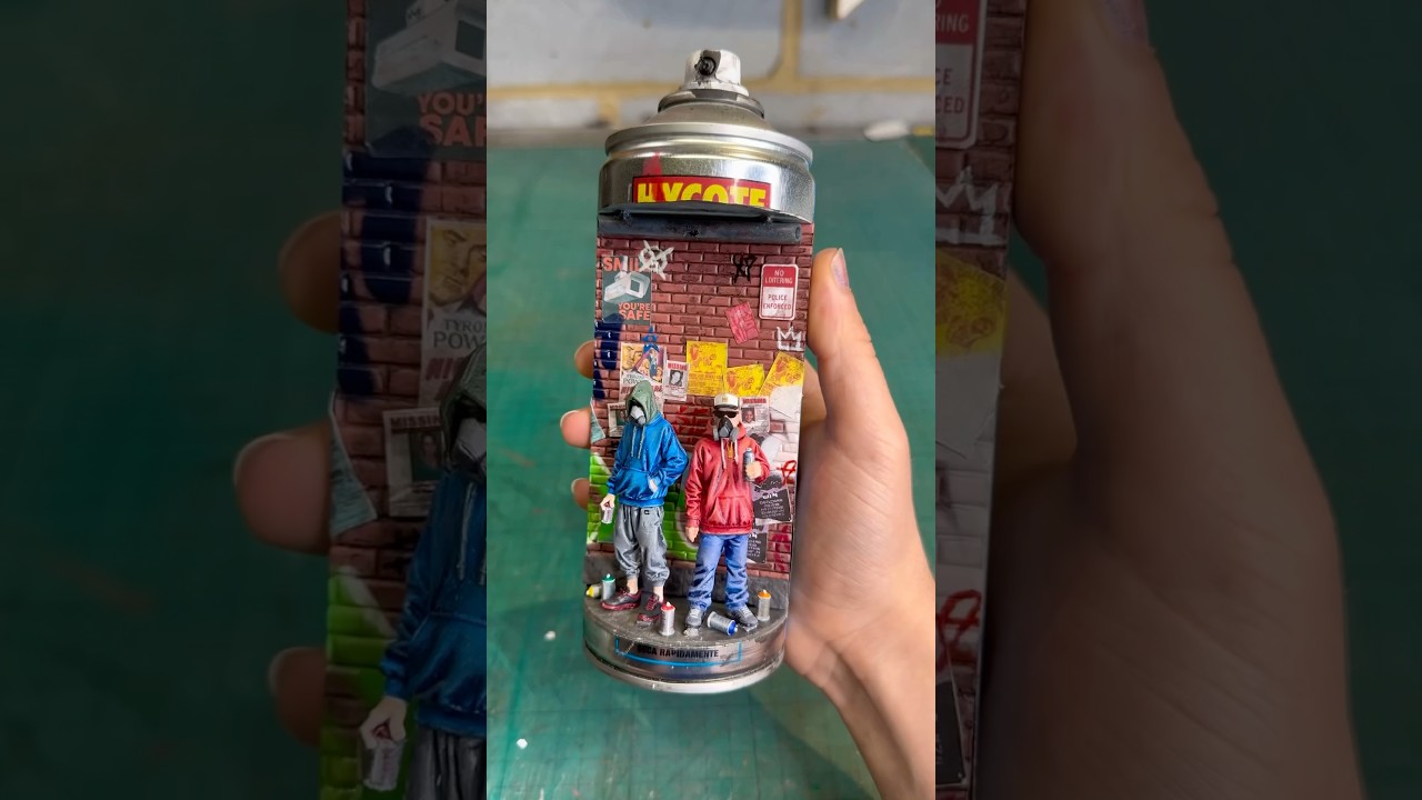 Making a miniature graffiti spray can model!! #streetart #miniature #graffiti #spraypaintart #shorts