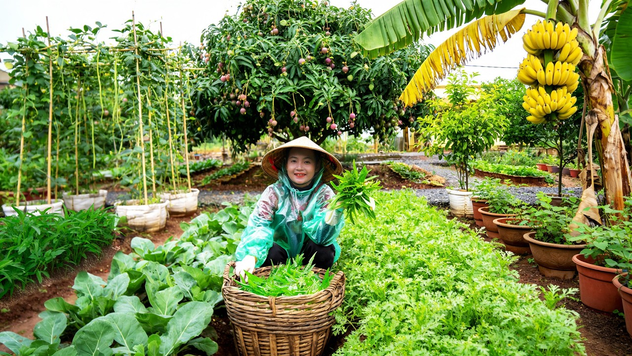 Harvest Water Spinach, Green Beans, Passion Fruit For Market sell &ndash; Simple Cooking, Plant Vegetable