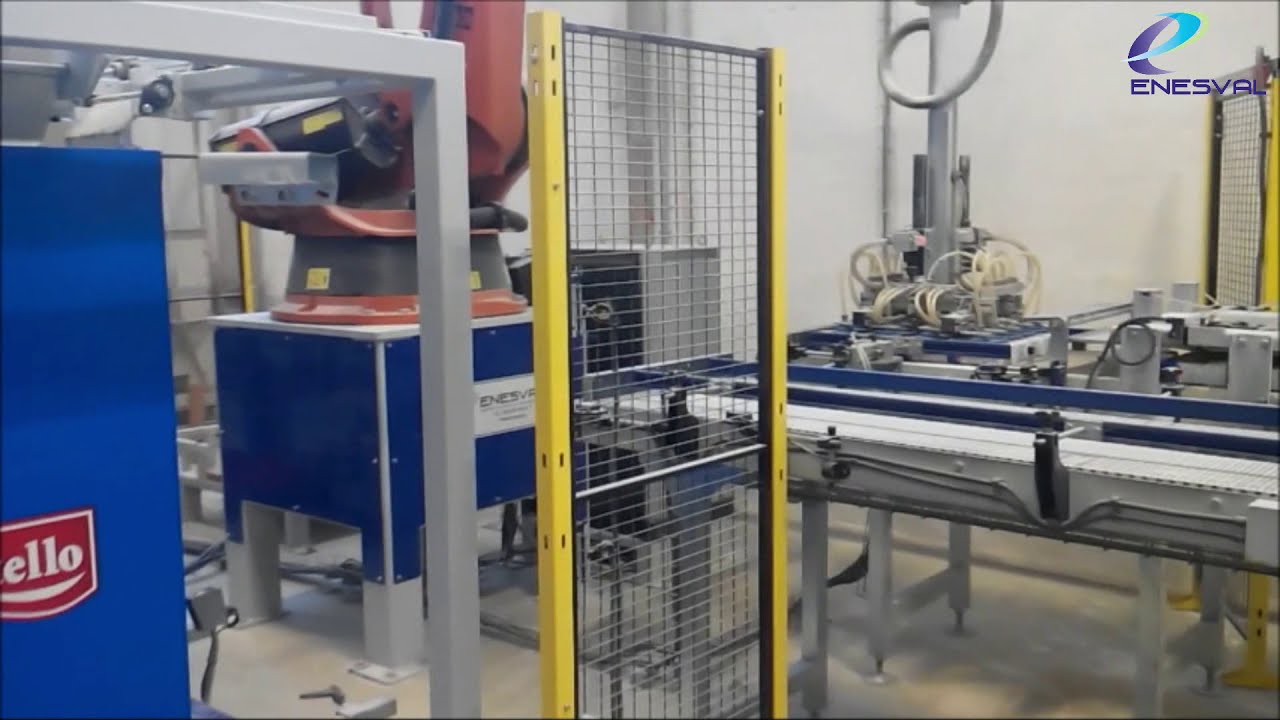 Robot paletizando bolsas de harina de 1Kg en Box