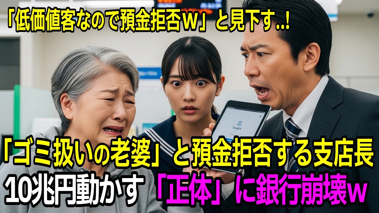 中卒の派遣老婆を「低価値なゴミ」と預金拒否した支店長→10兆円送金直後、伝説のAI設計者と判明し銀行が破滅する羽目に【感動する話】【朗読】