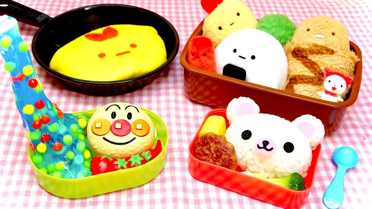 【かわいい❣️お弁当対決をしよう🍳】メルちゃんとリカちゃんとすみっこぐらしのキャラ弁スライム料理作りに挑戦🎵