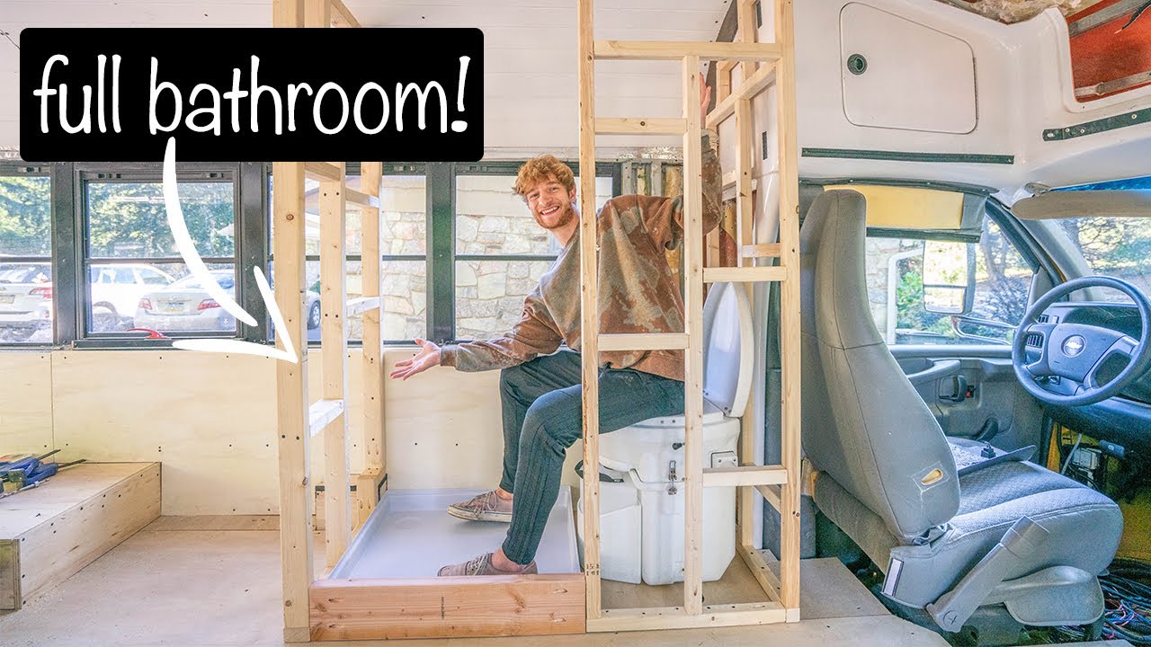Framing Bathroom in School Bus Tiny Home - Skoolie Build Ep. 15