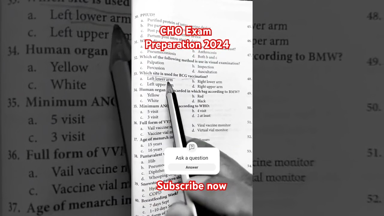 CHO Exam Preparation 2024 | CHO Previous Year Question | CHO Nursing officer #choexam #motivation