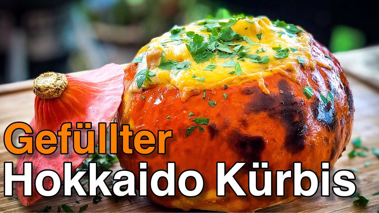 Hokkaido Kürbis gefüllt mit Sahne- Käse Geschnetzeltem vom Gasgrill - Eine Mega leckere Geschichte!