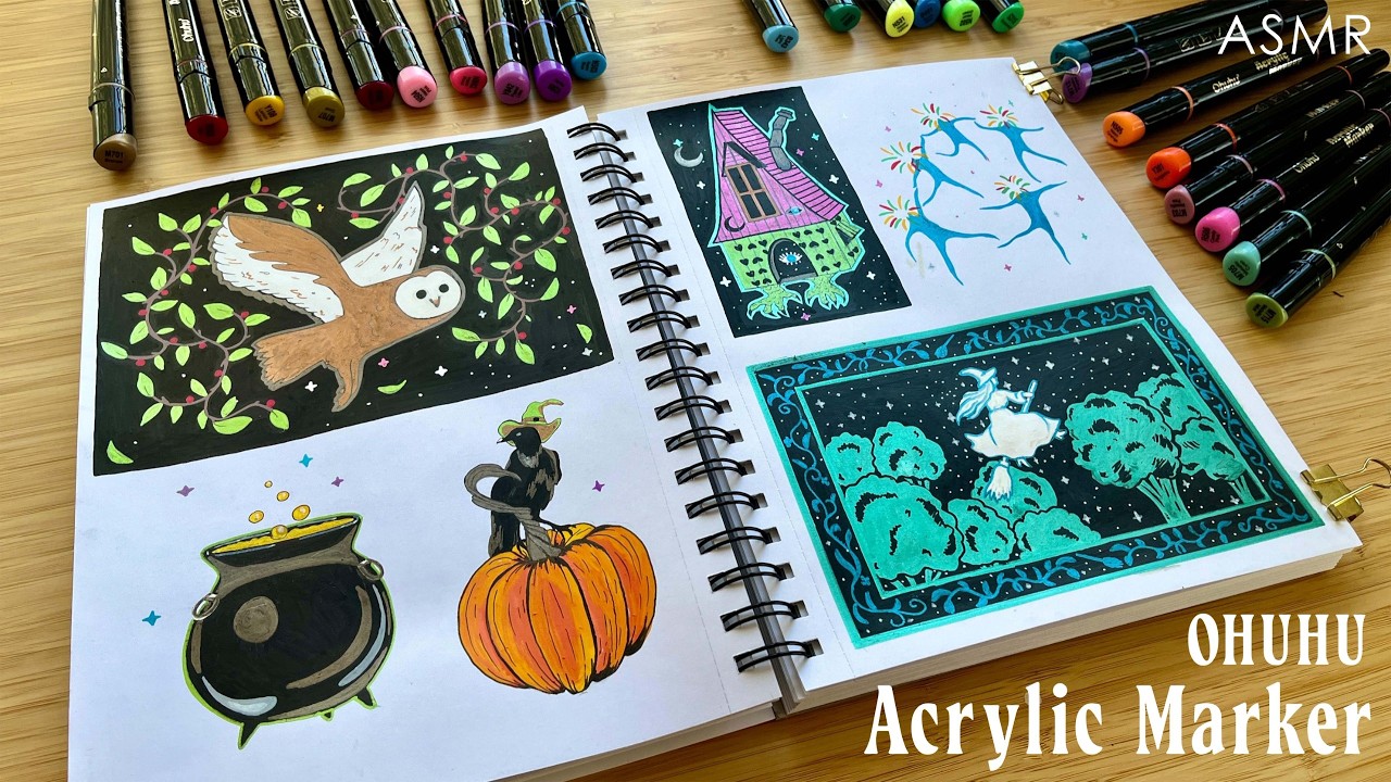 Ohuhu Acrylic Marker Easy Halloween Drawing Ideas │ ASMR 🪄