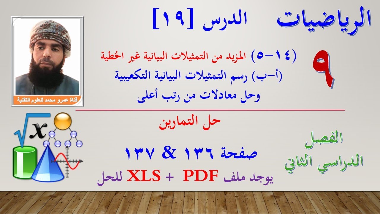 الرياضيات-التاسع الفصل الثاني|الدرس[19](14-5) (أ - ب) تمثيل الدالة التكعيبية وحل معادلات من رتب أعلى