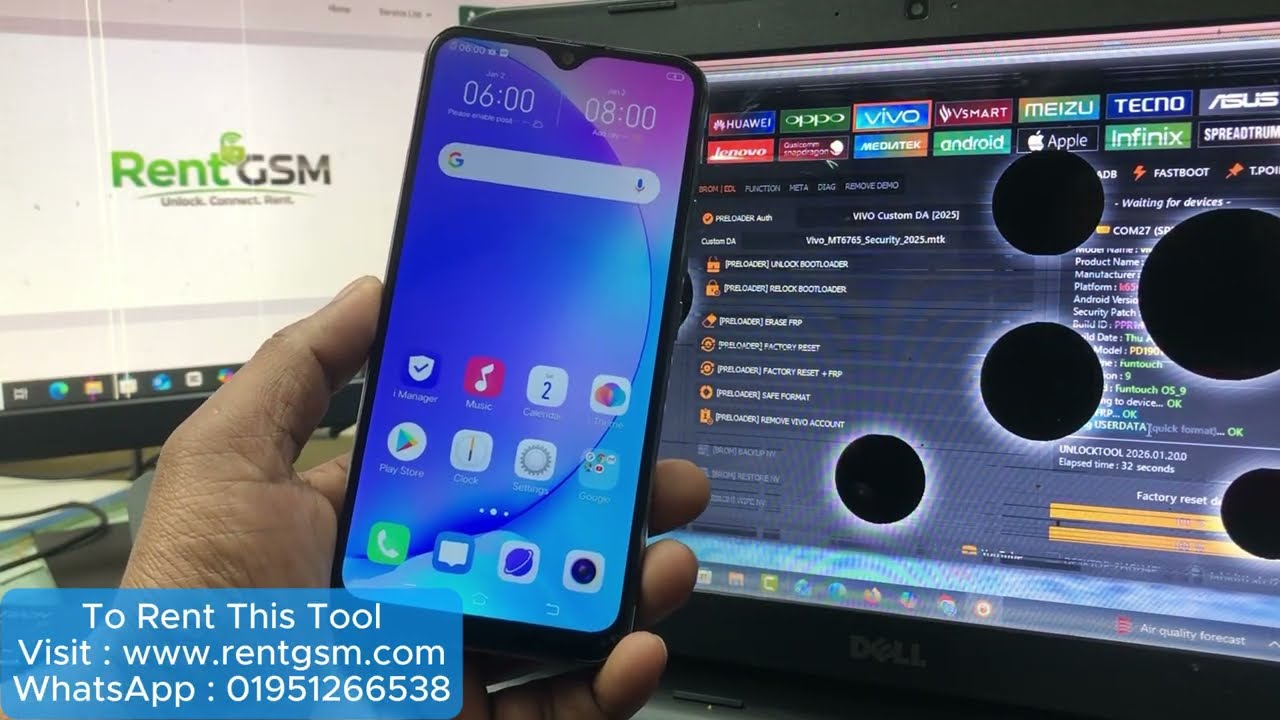 Vivo Y17 Hard Reset & Frp Bypass Using Unlock Tool - Gsm Bangladesh