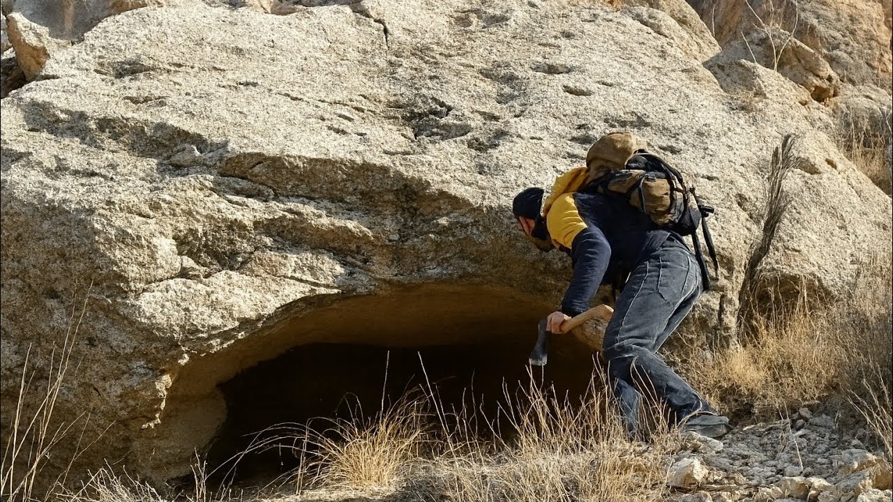 In a Struggle for Survival, finding a  Mysterious rock and Building a shelter alone and fearlessly