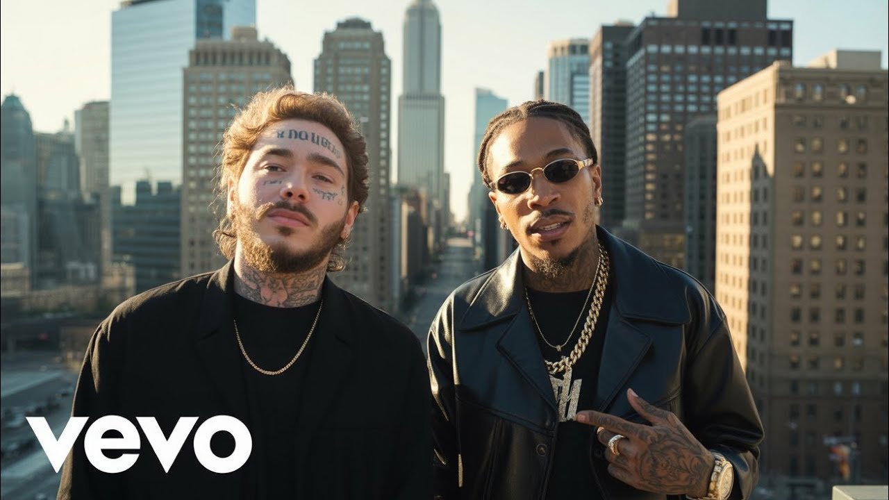 Wiz khalifa ft Post Malone - late night highway, skyline dream, clouds above the city (lyrics video)