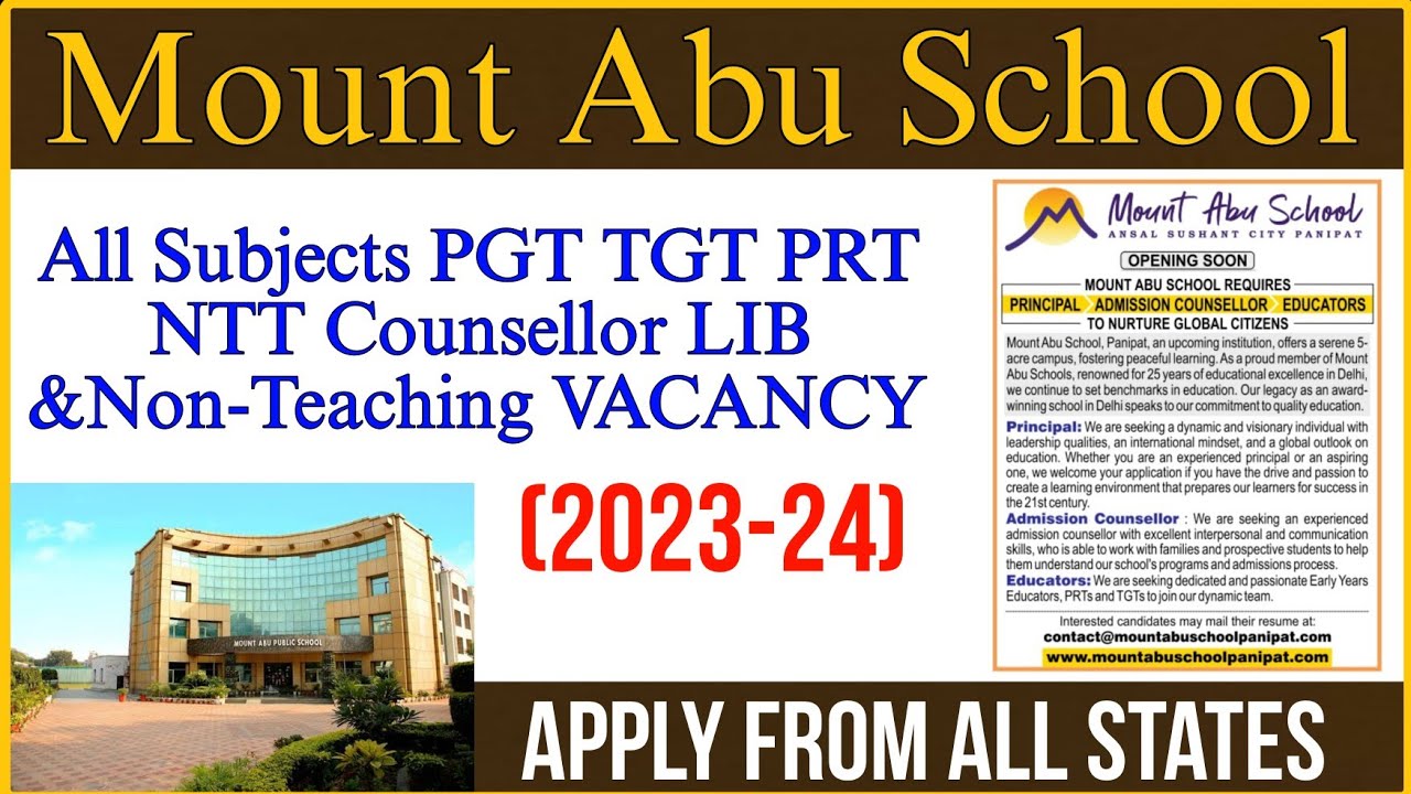 Mount Abu School || Shri Ram International School || Teachers Vacancy ||2023-24 ||Delhi NCR & Others