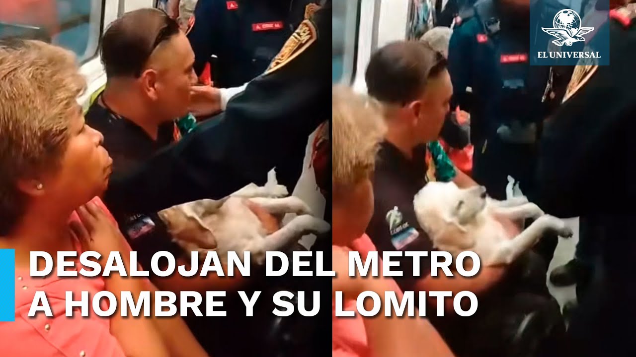 A jalones, policías sacan a un hombre y su lomito herido del Metro
