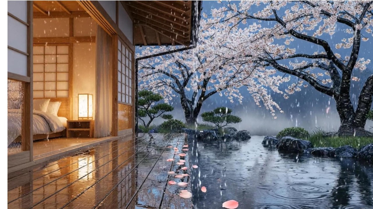Relaxing Rain Sounds for Deep Sleep | Cozy Japanese House in Sakura Rain 🌧️💤